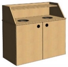 Double Wide Waste Receptacle, Top-drop with Recessed Angled Hutch