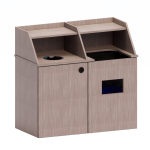 Double Wide Waste Receptacle Bussing Station with Recessed Angled Hutch