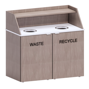 Double Wide Waste Receptacle, Top-drop with Recessed Angled Hutch