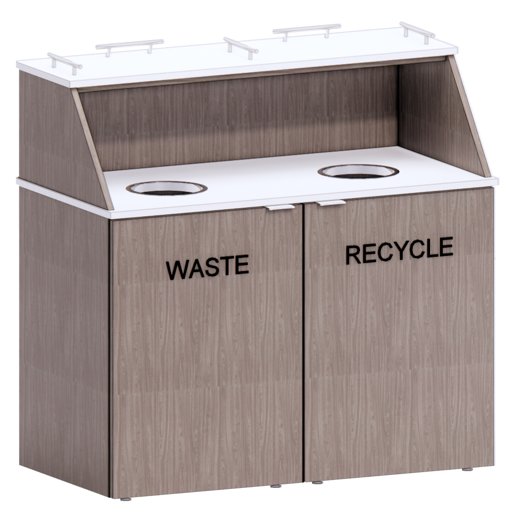Double Wide Waste Receptacle, Top-drop with Top Angled Hutch