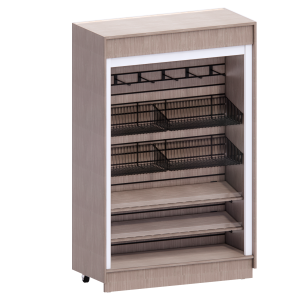 In-Line Free Standing Merchandiser, Roll Gate, Mobile