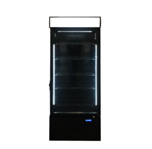 CoolBlu Cooler – Full-Glass Single Door Cooler with Lock & Header – Black/Black