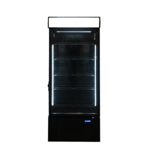 CoolBlu Cooler – Full-Glass Single Door Cooler with Lock & Header – Black/Black