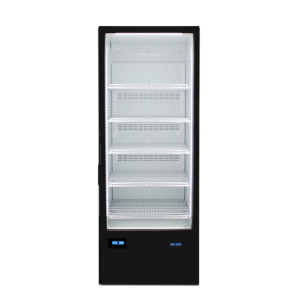 CoolBlu Cooler – Full-Glass Single Door Cooler with Lock – White/Black